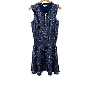 NWT Outerknown Floral Ruffle Smocked Mini Dress Blue Size S Boho Cottagecore